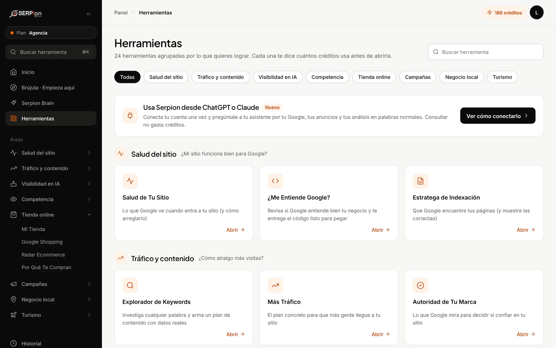 Pantalla de Plan Agencia · Pauta Digital con IA dentro de Serpion