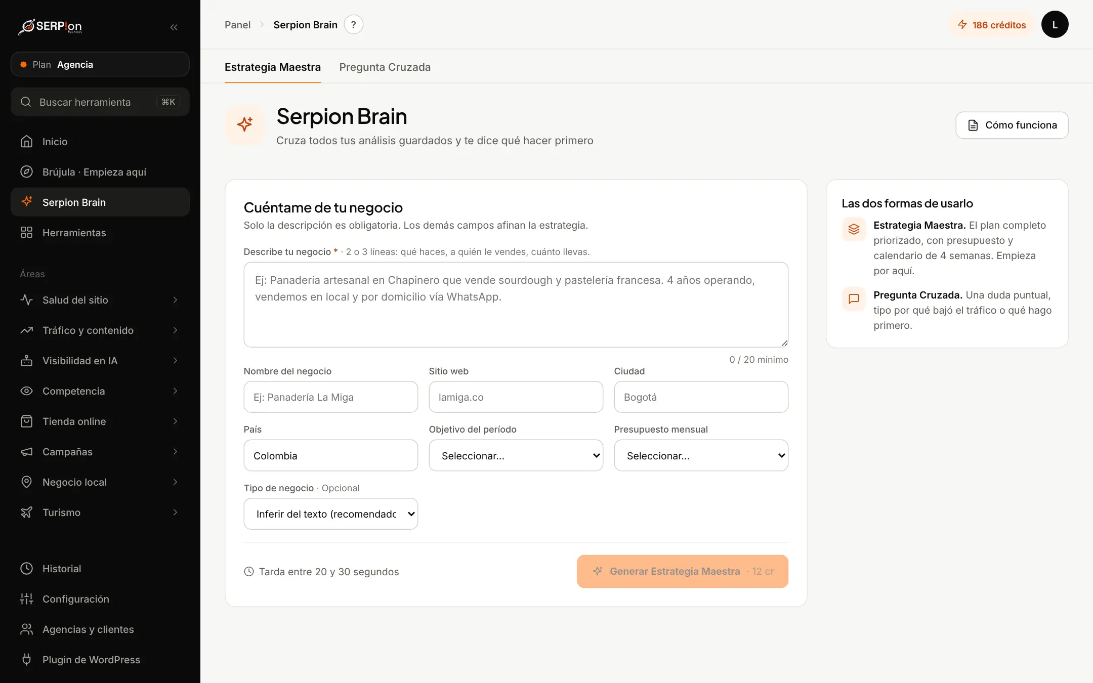 Pantalla de Serpion Brain en Serpion